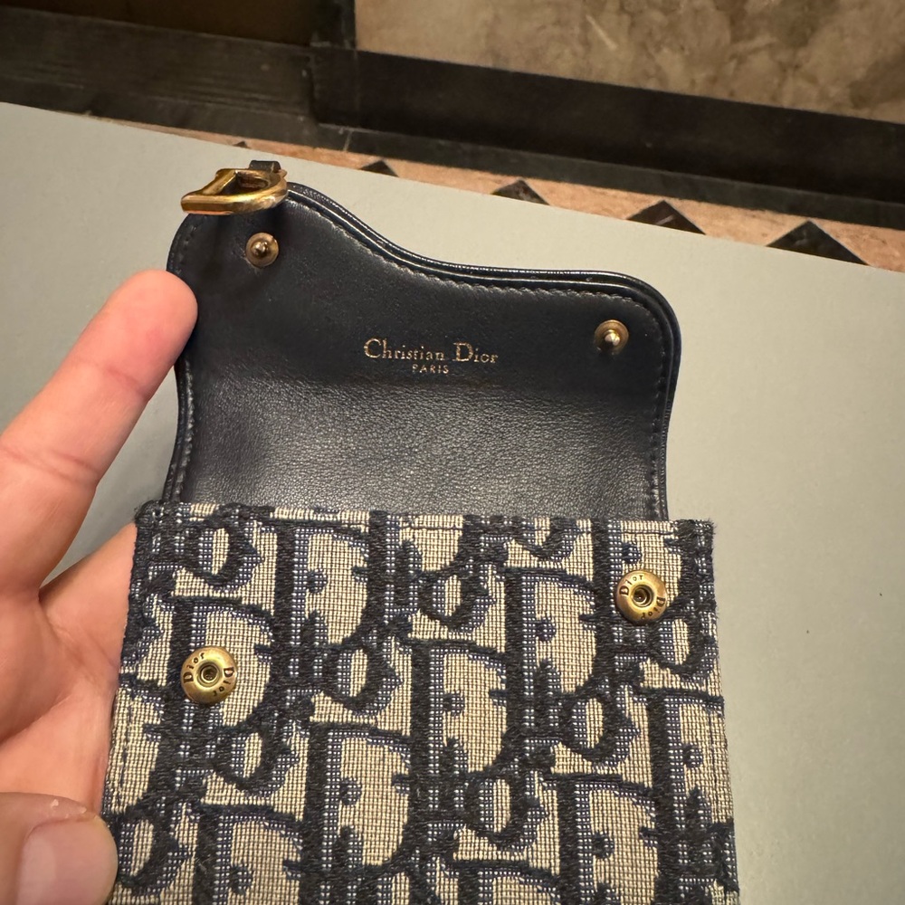 Christian Dior Paris oblique saddle zipped compact card holder navy blue wallet - Picture 7 of 12